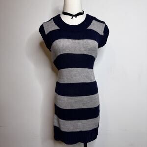 Vintage Y2K Black Gray Striped Sweater Dress Emo Scene Mall Goth 90s Grunge M